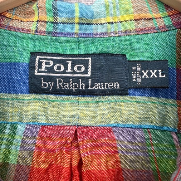 VTG Polo Ralph Lauren Madras Plaid Linen Shirt Men XXL Multicolor Prep Summer - Picture 3 of 9